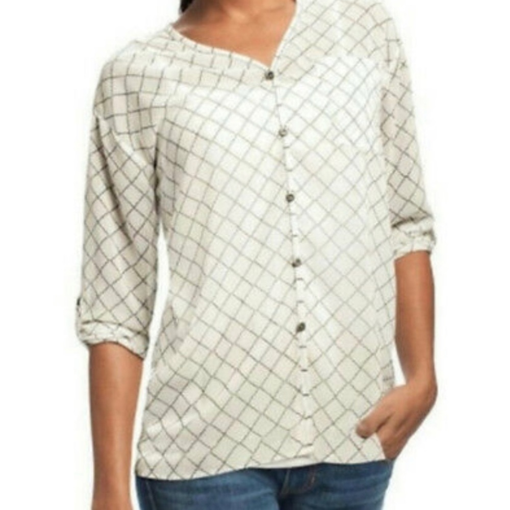 CAbi White and Black Checkered Top